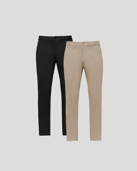 Pantory Black & Khaki Slim Chino Pants 2-Pack