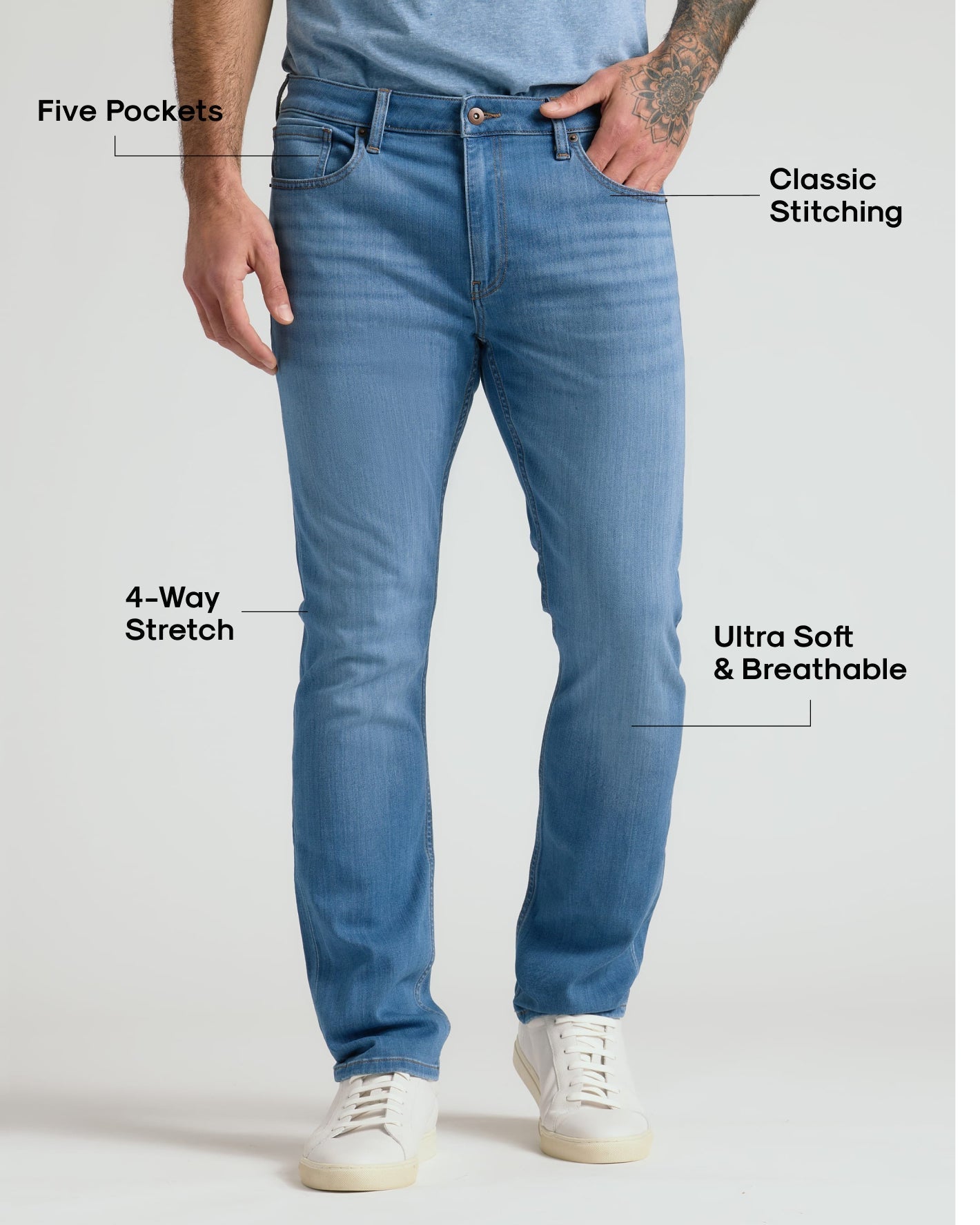 Pantory Medium Indigo Wash Straight Stretch Jeans