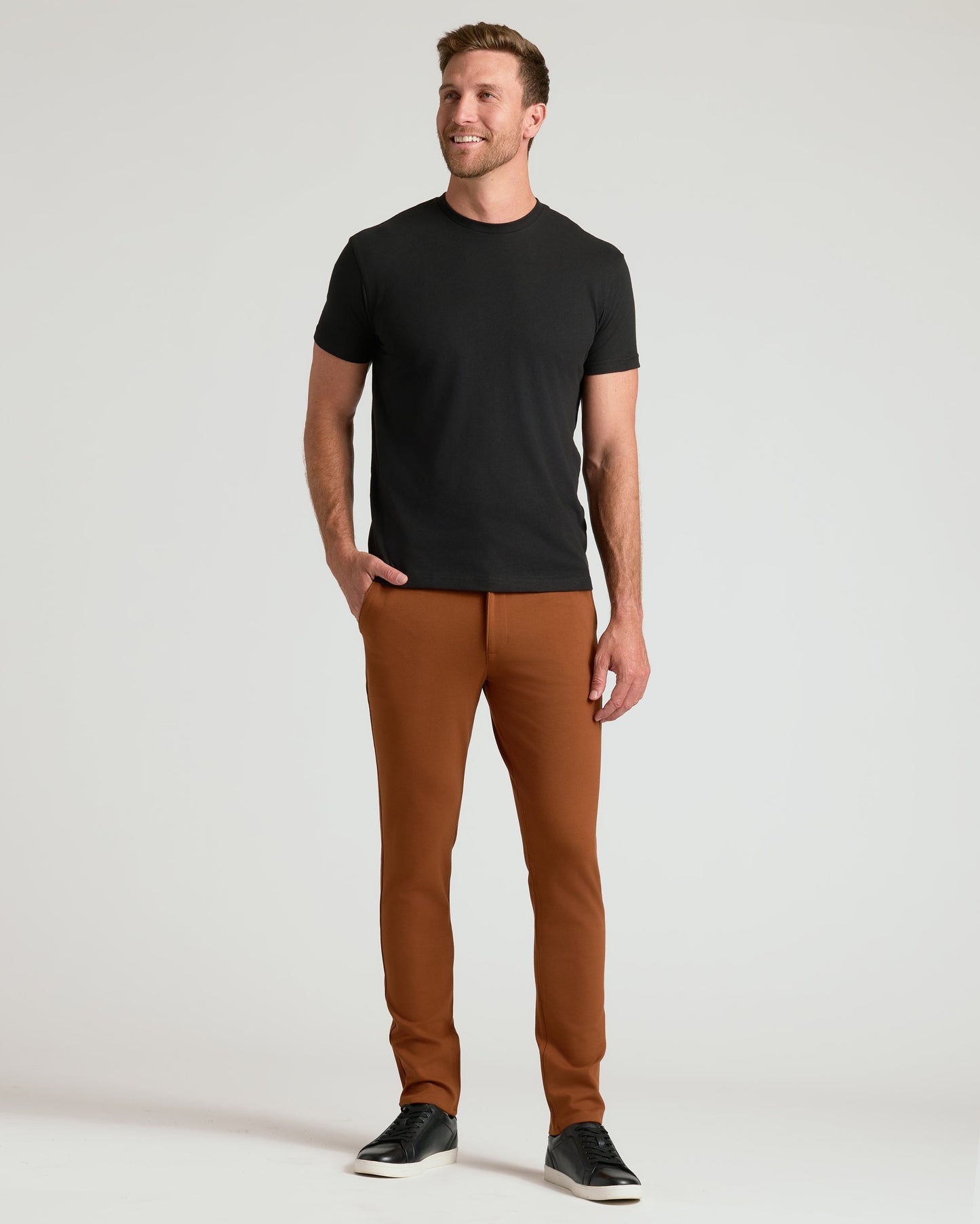 Pantory Suede Brown Slim Comfort Knit Chino Pant