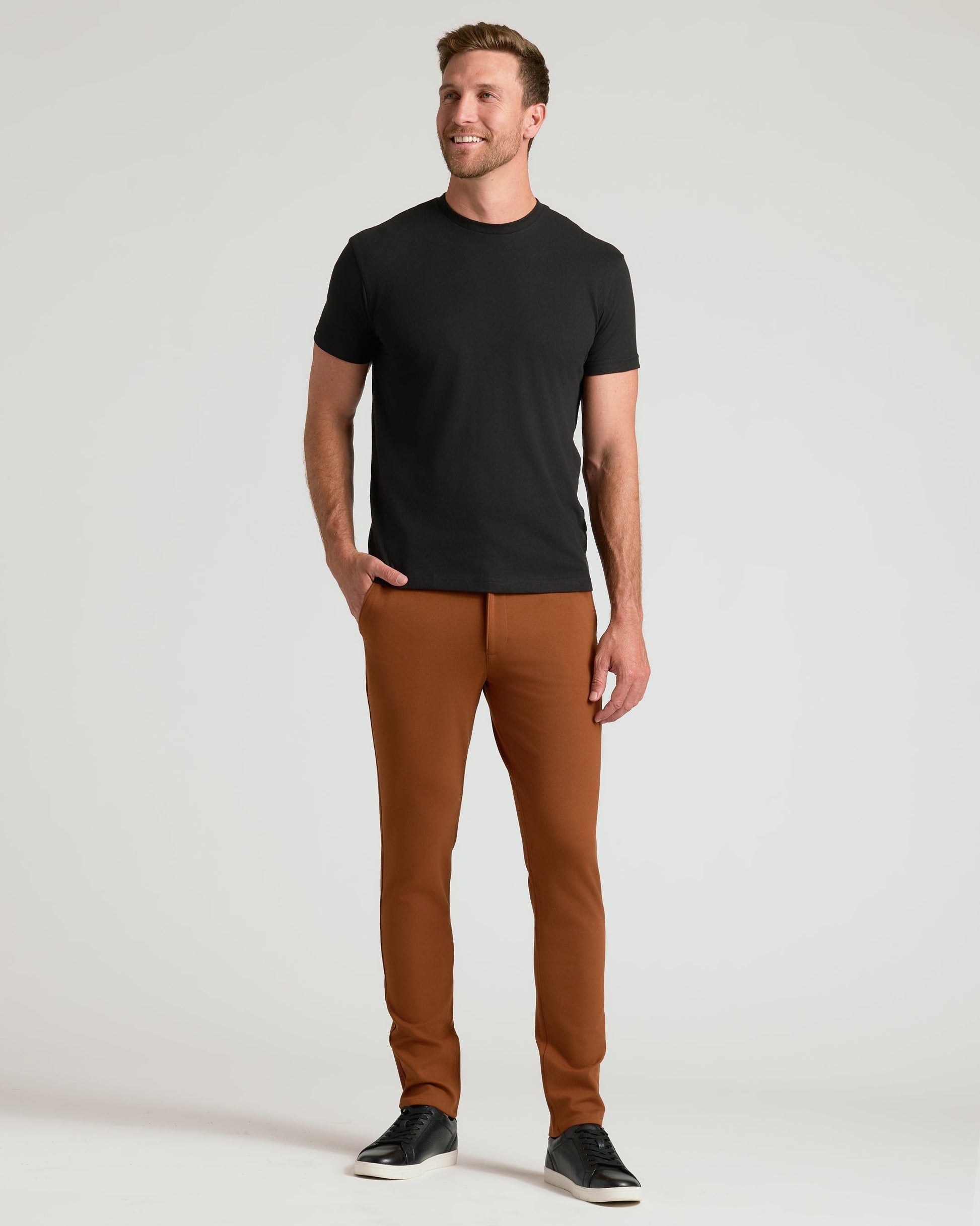 Pantory Suede Brown Slim Comfort Knit Chino Pant