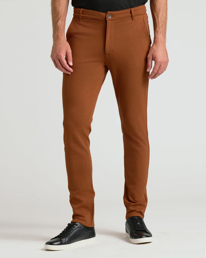 Pantory Suede Brown Slim Comfort Knit Chino Pant
