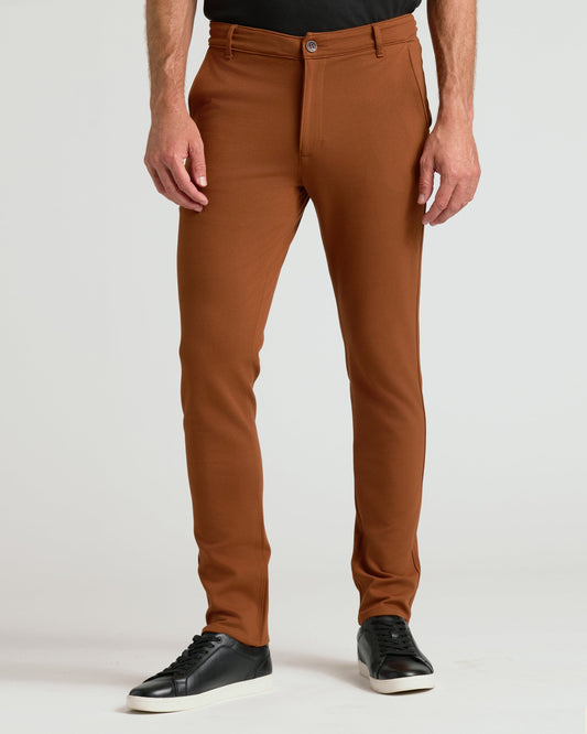 Pantory Suede Brown Slim Comfort Knit Chino Pant
