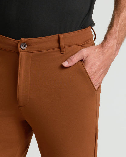 Pantory Suede Brown Slim Comfort Knit Chino Pant