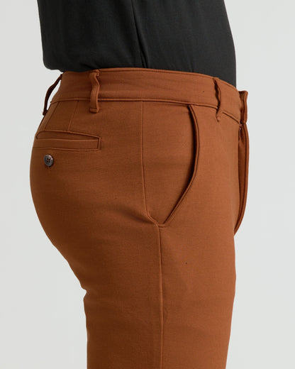 Pantory Suede Brown Slim Comfort Knit Chino Pant