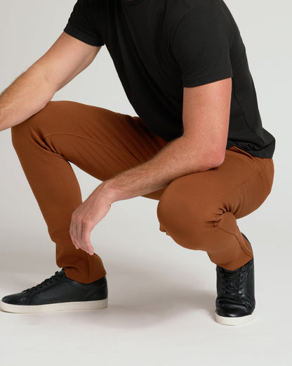 Pantory Suede Brown Slim Comfort Knit Chino Pant