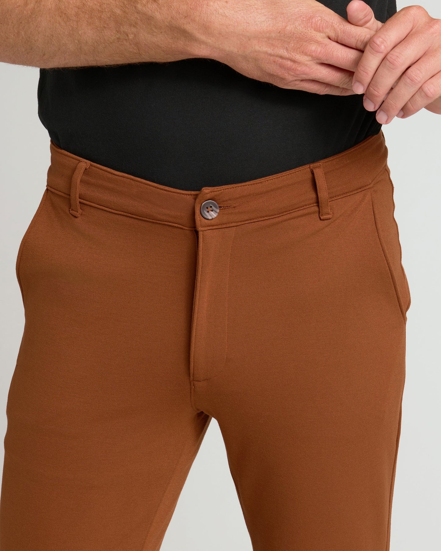 Pantory Suede Brown Slim Comfort Knit Chino Pant