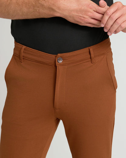 Pantory Suede Brown Slim Comfort Knit Chino Pant