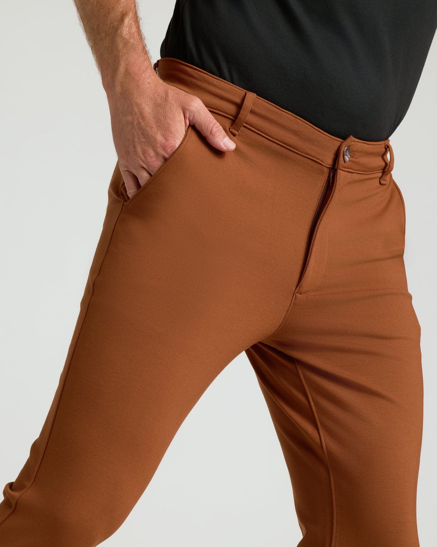 Pantory Suede Brown Slim Comfort Knit Chino Pant