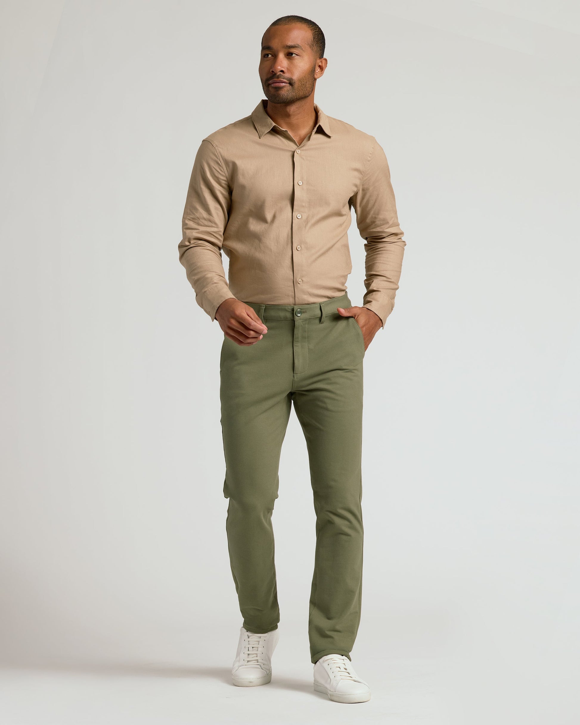 Pantory Military Green Slim Chino Pants