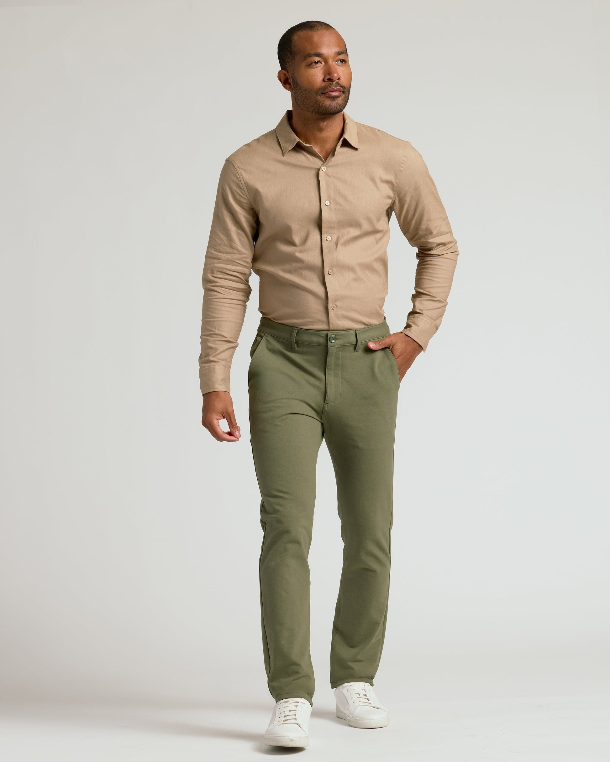 Pantory Military Green Slim Chino Pants