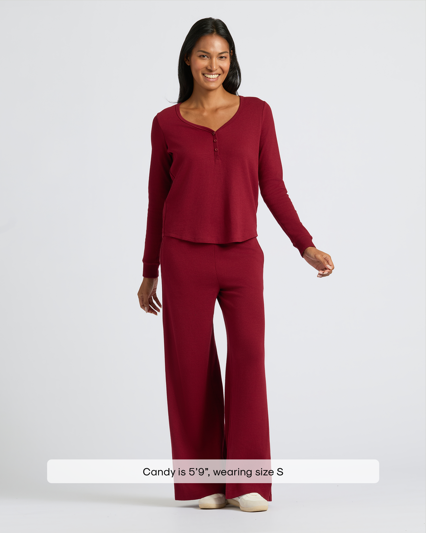 Pantory Women's Dark Maroon Waffle Wide Leg Pants
