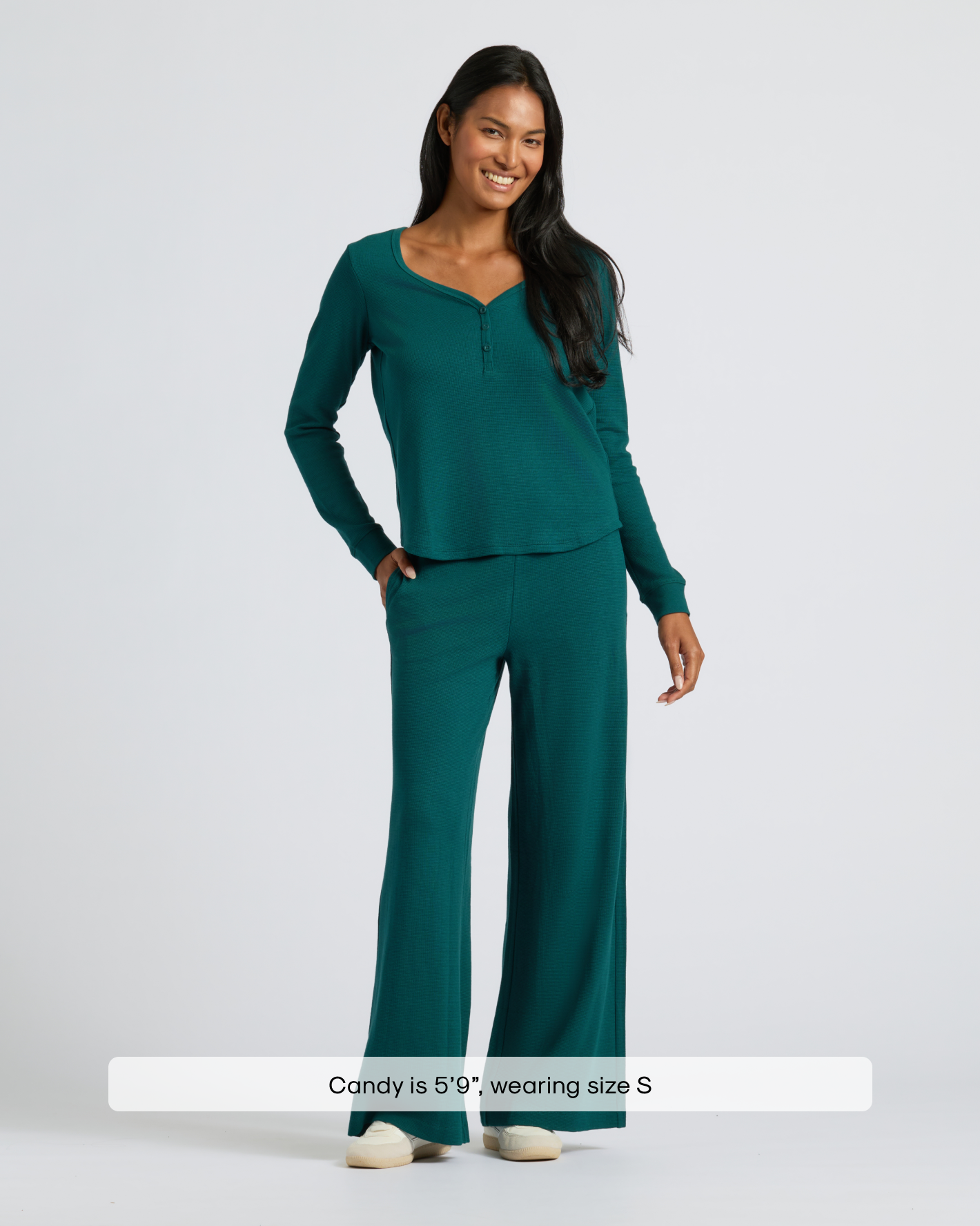Pantory Women's Deep Emerald Waffle Wide Leg Pants