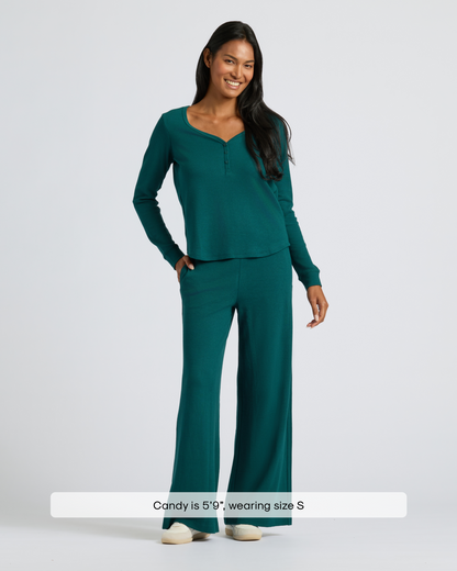 Pantory Women's Deep Emerald Waffle Wide Leg Pants
