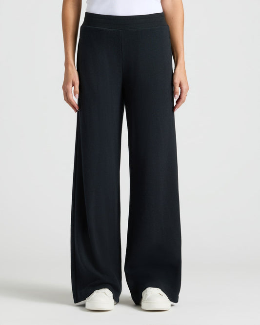Pantory Women's Black Waffle Wide Leg Pants