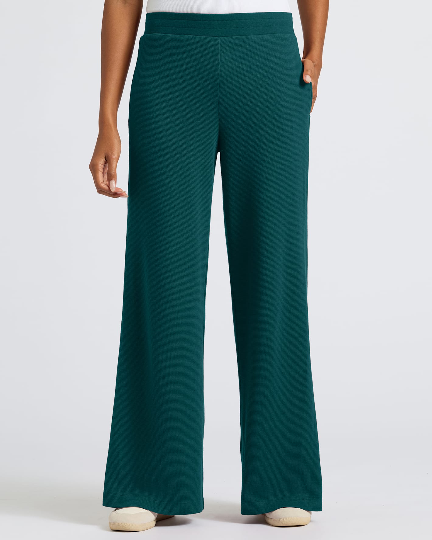 Pantory Women's Deep Emerald Waffle Wide Leg Pants