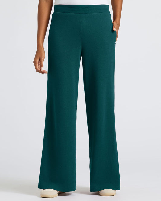 Pantory Women's Deep Emerald Waffle Wide Leg Pants