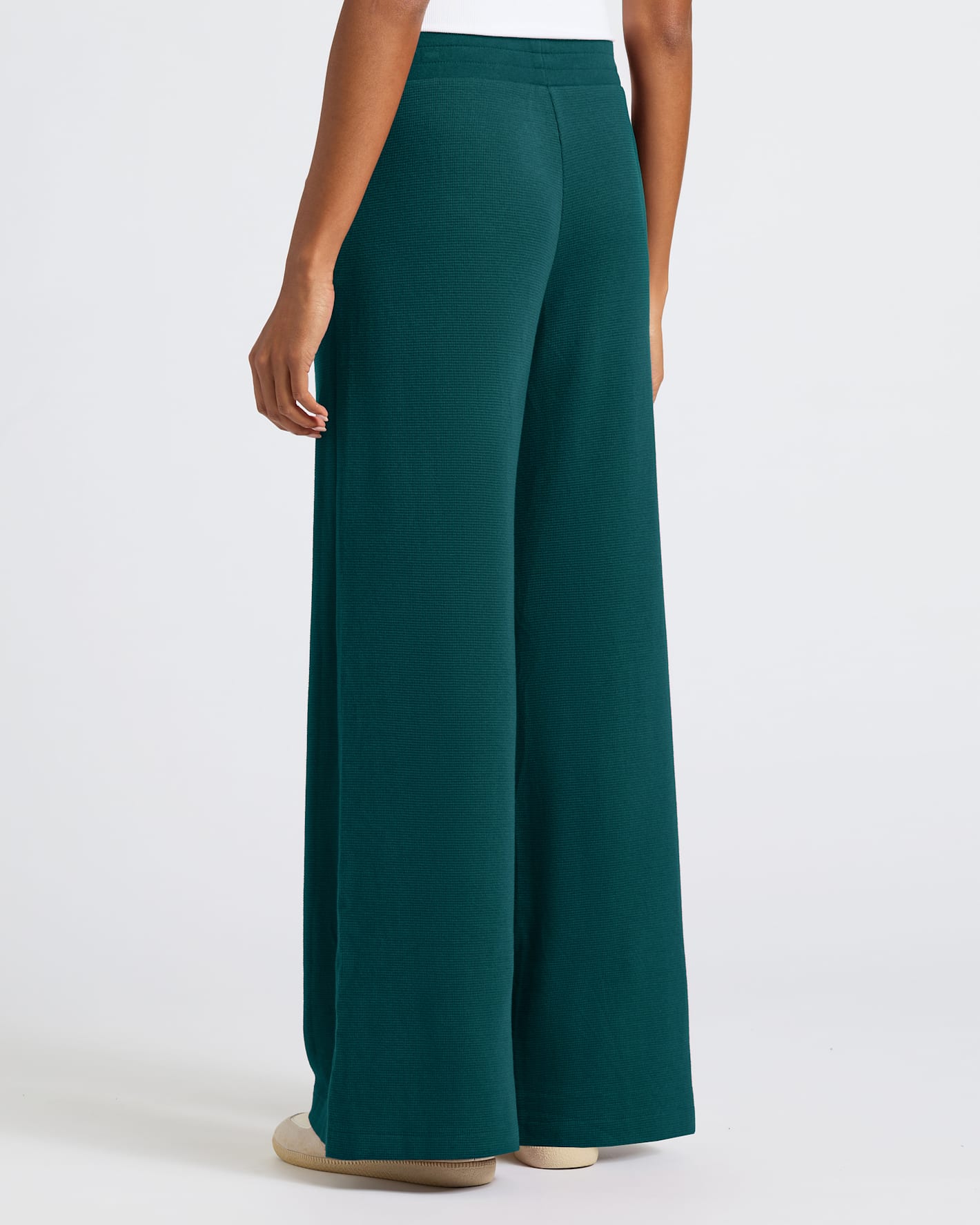 Pantory Women's Deep Emerald Waffle Wide Leg Pants
