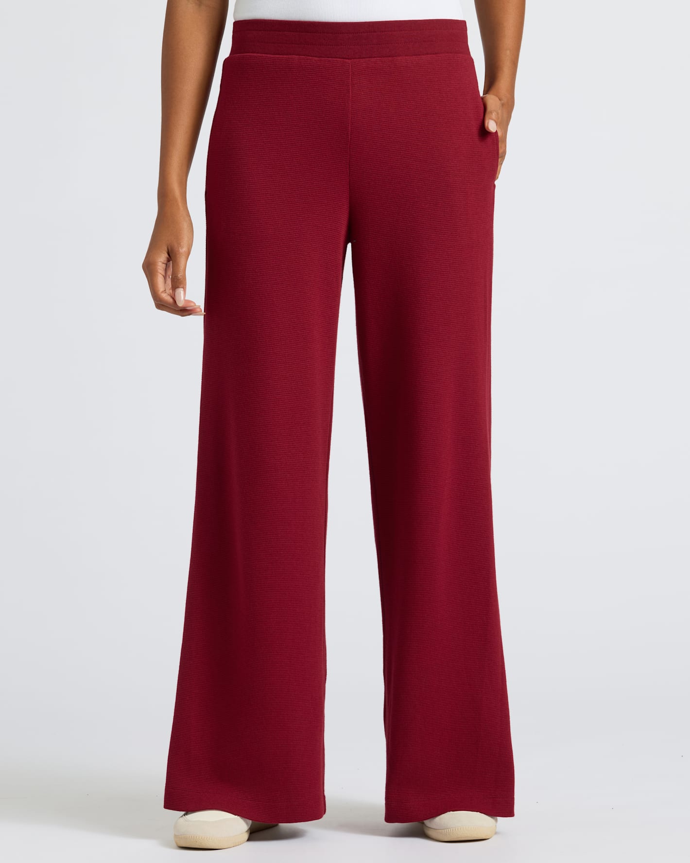 Pantory Women's Dark Maroon Waffle Wide Leg Pants