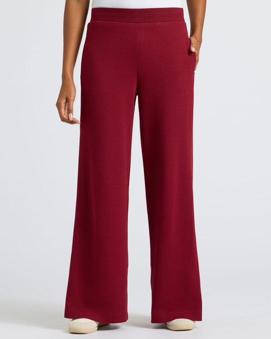 Pantory Women's Dark Maroon Waffle Wide Leg Pants