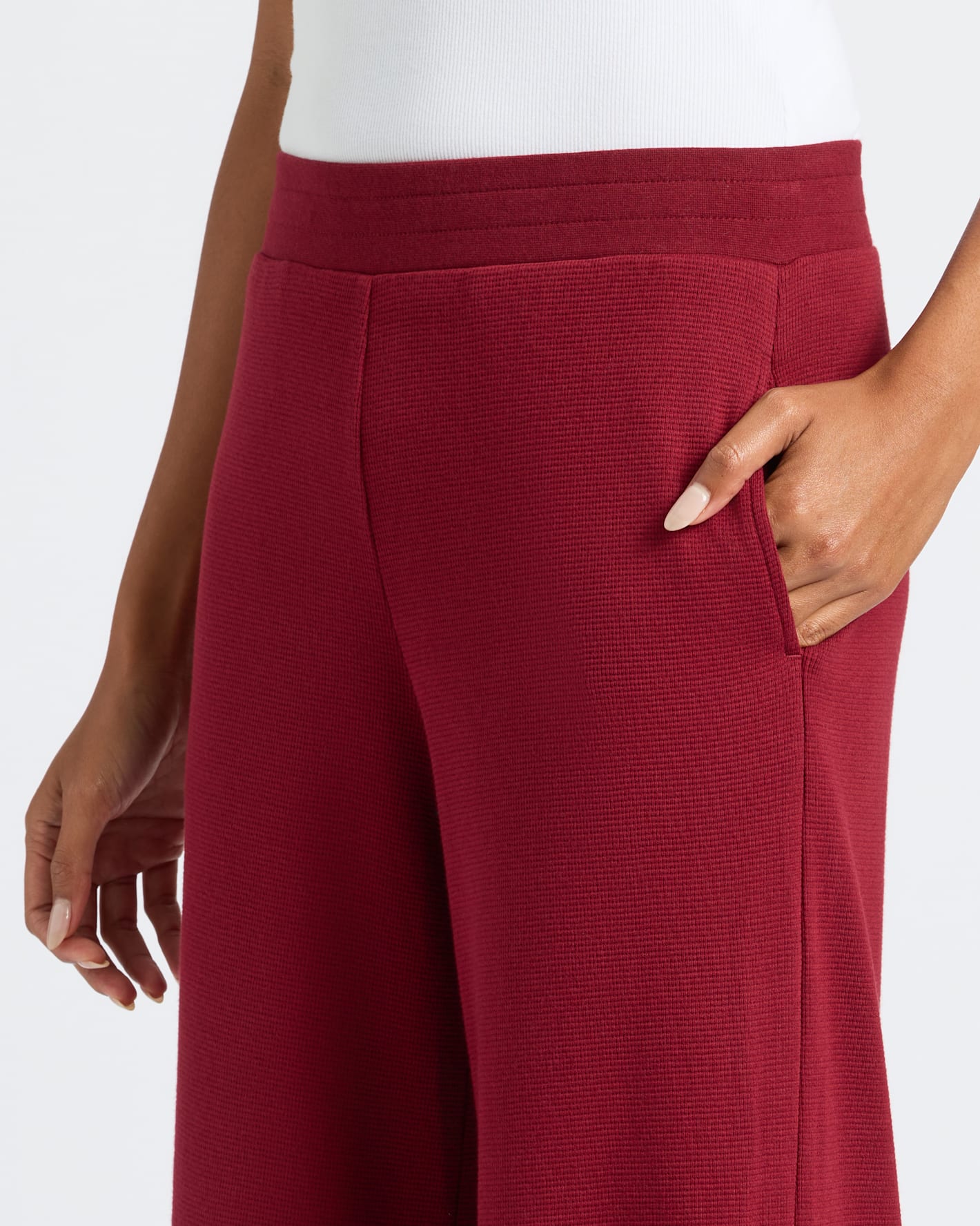 Pantory Women's Dark Maroon Waffle Wide Leg Pants