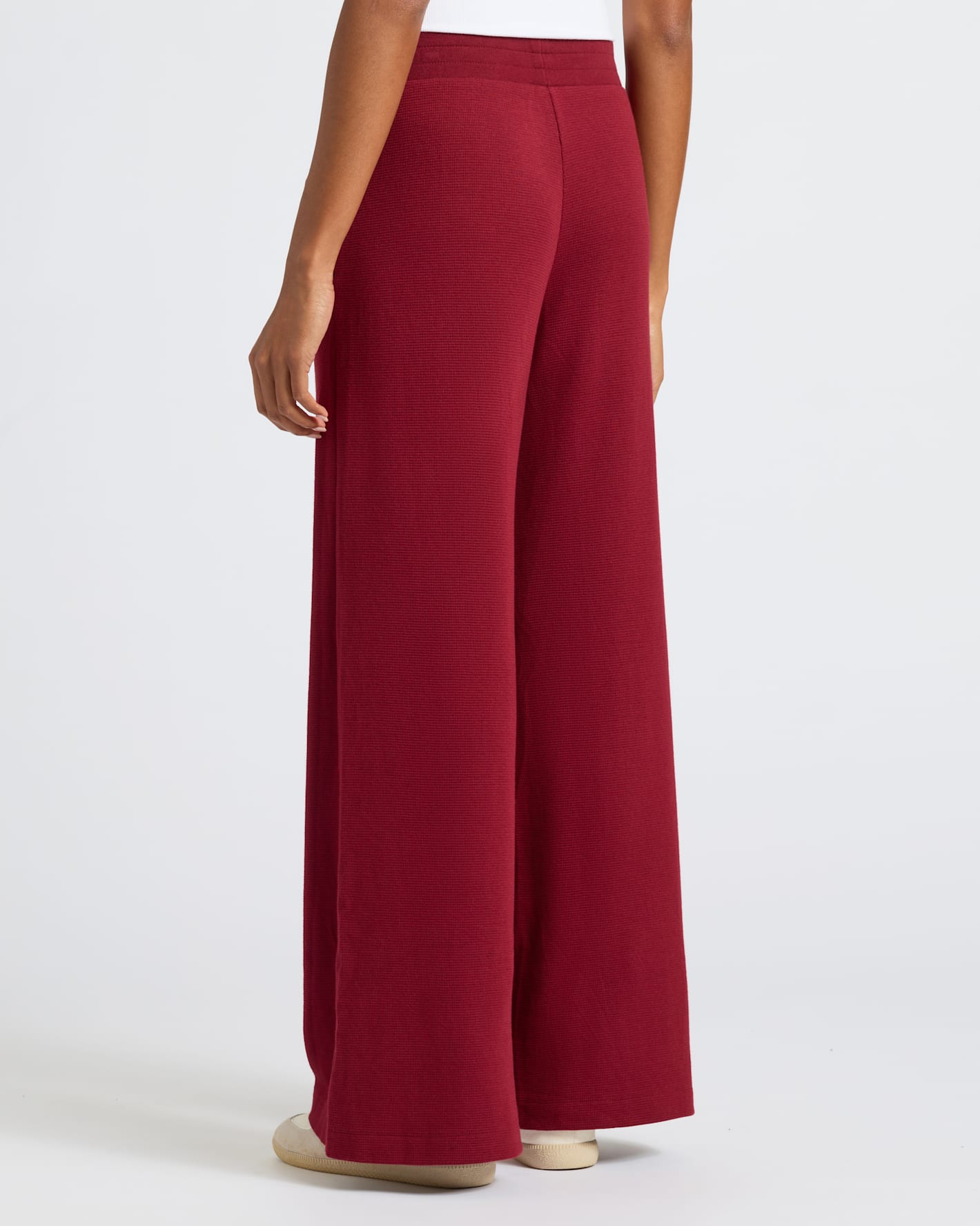 Pantory Women's Dark Maroon Waffle Wide Leg Pants
