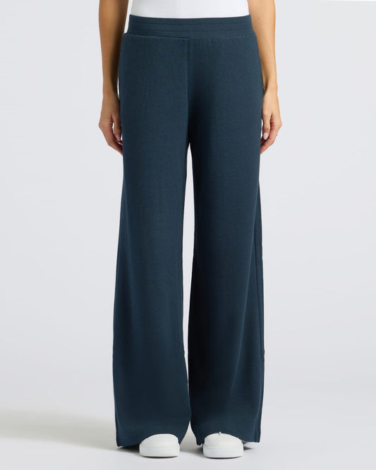 Pantory Women's Navy Waffle Wide Leg Pants